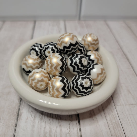 20mm Champagne and Black Ribbon Beads