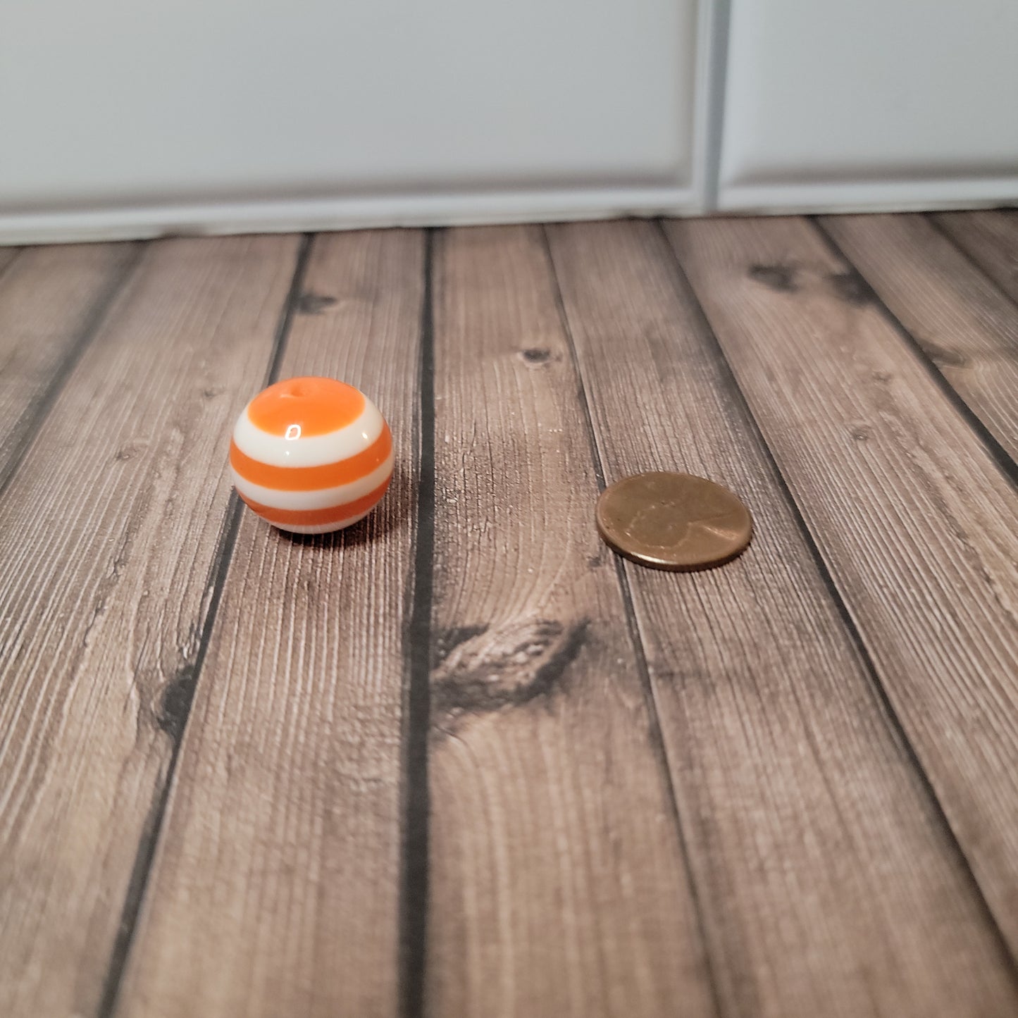 20mm Orange and White Stripe Beads