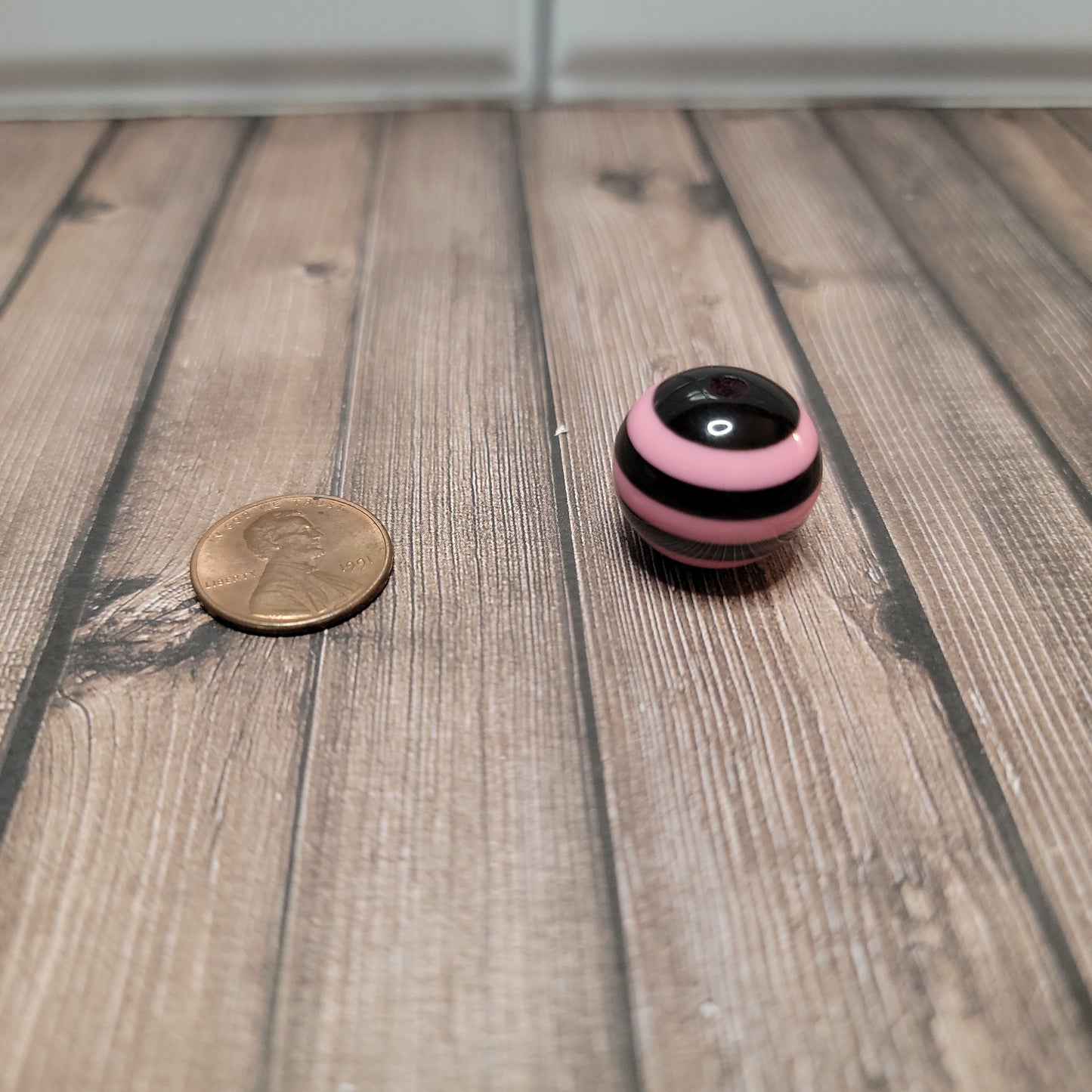 20mm Pink and Black Stripe Beads