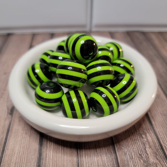 20mm Lime Green and Black Stripe Beads