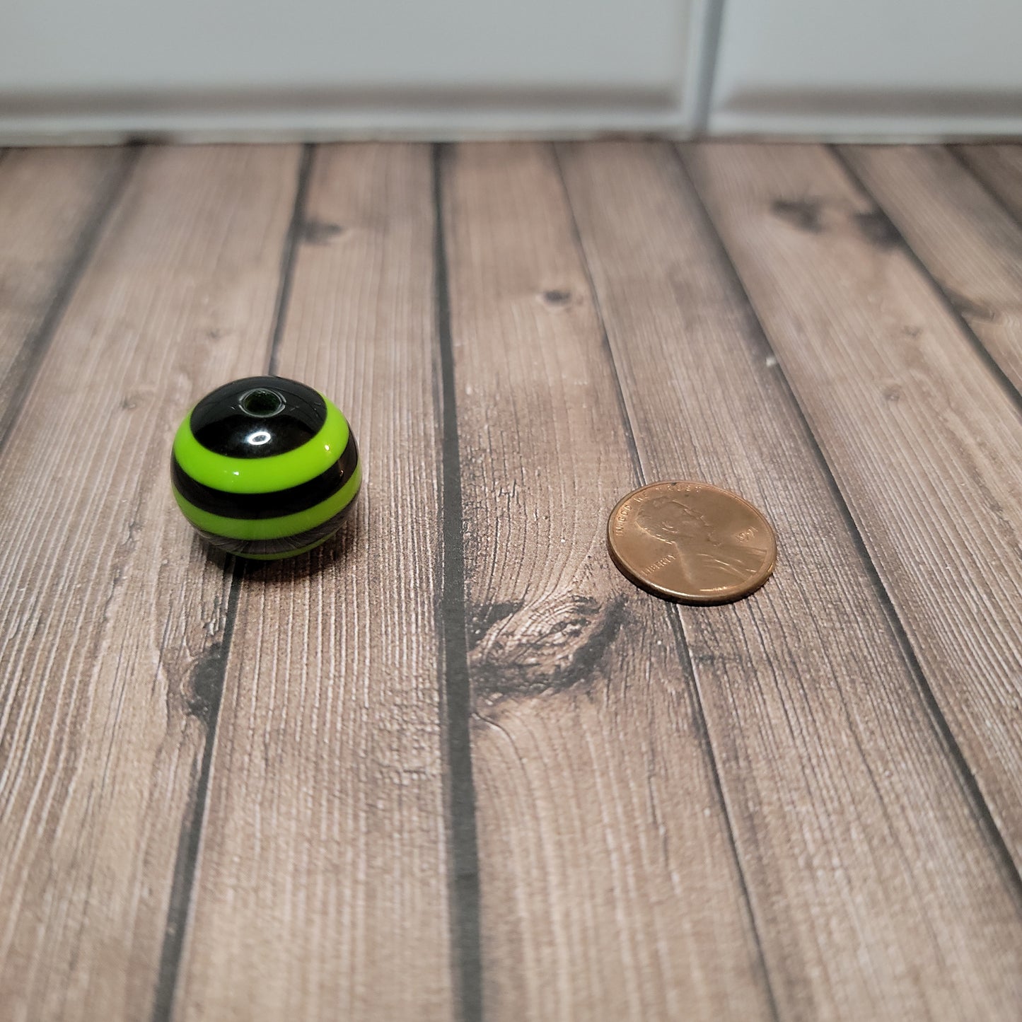 20mm Lime Green and Black Stripe Beads