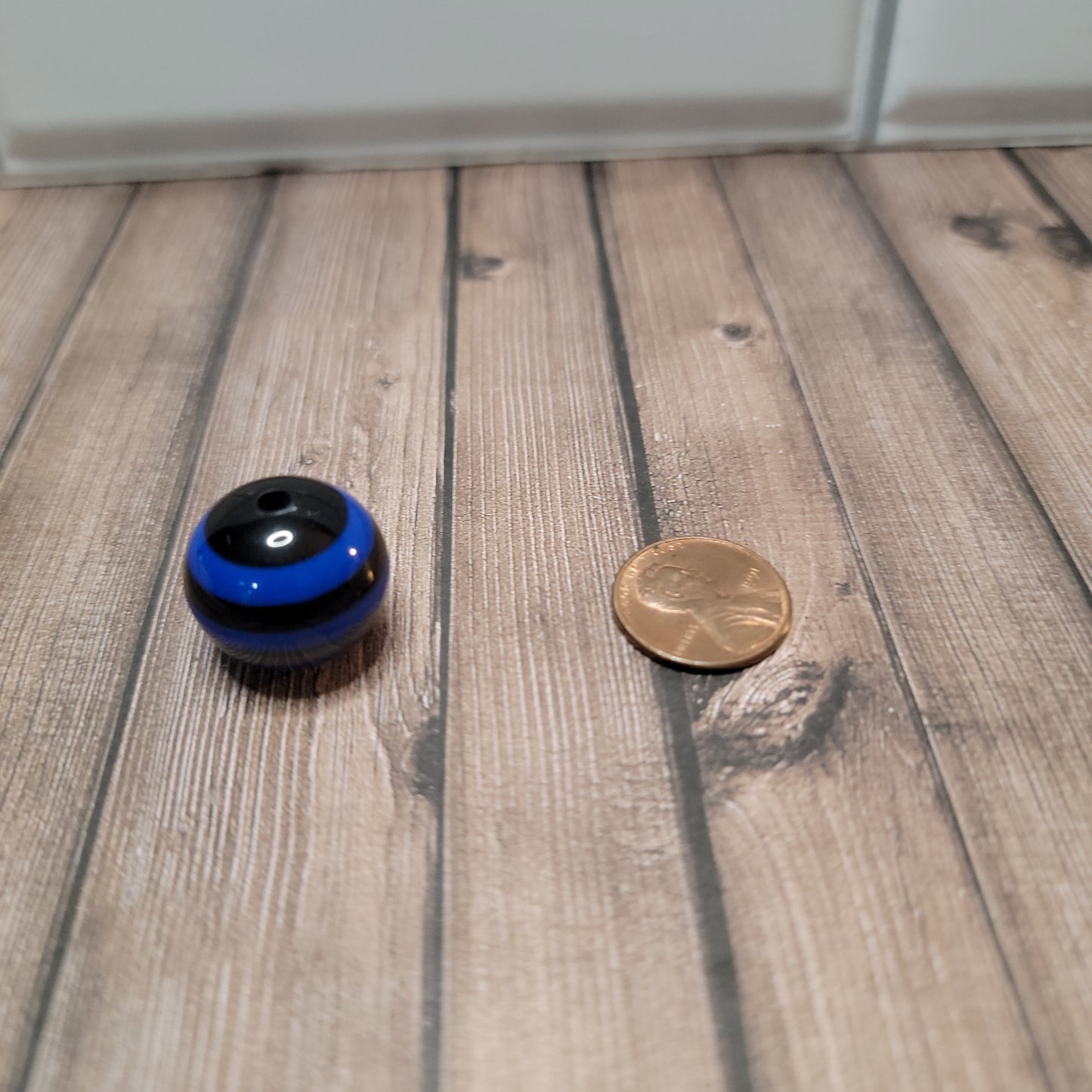 20mm Blue and Black Stripe Beads