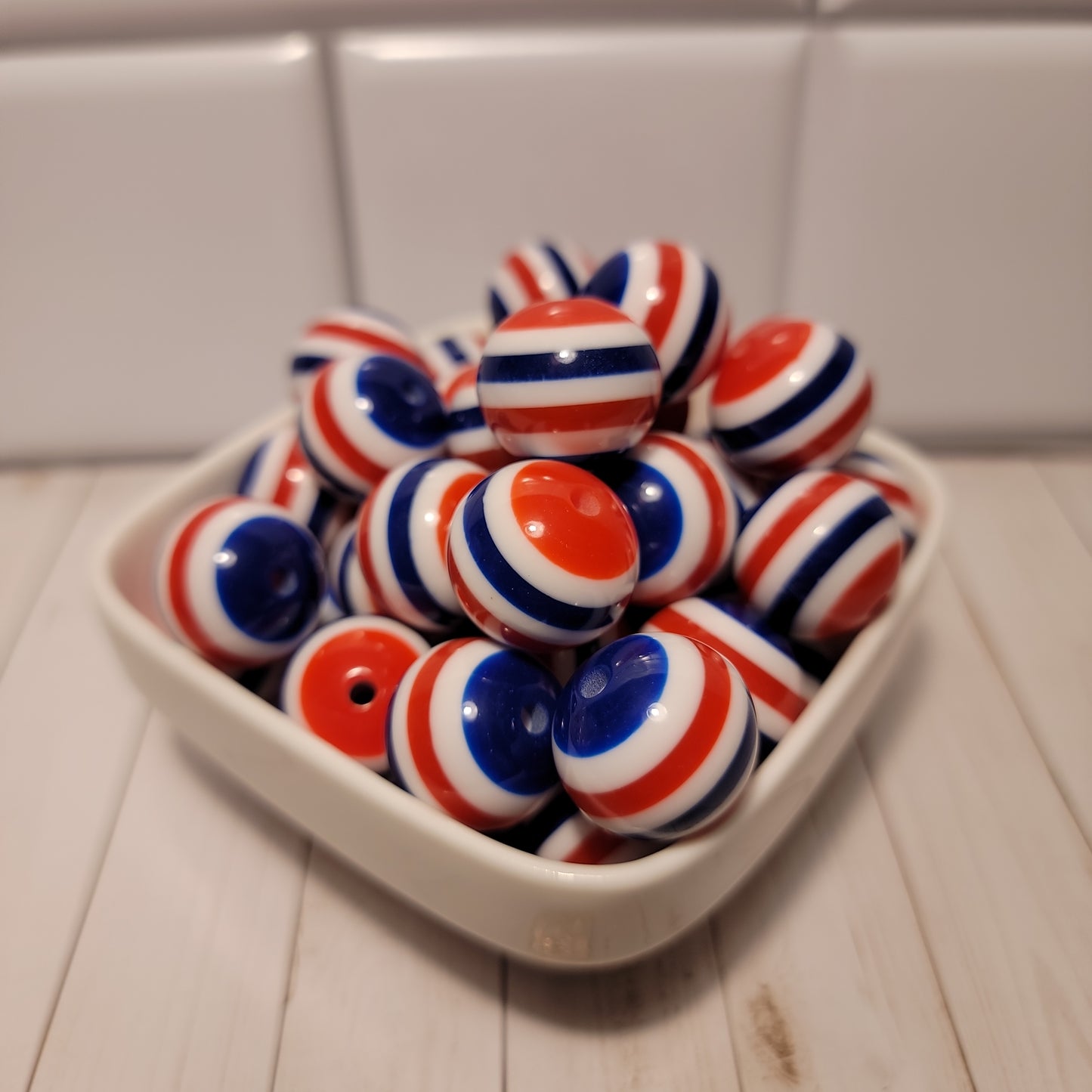 20m Red, White and Blue Stripe Beads