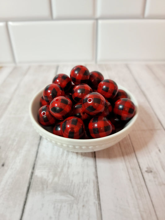 20mm Red Plaid Beads
