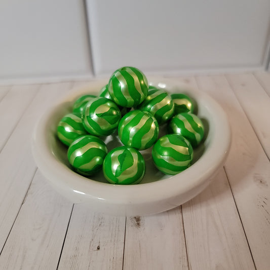 20mm Green and Gold Swirl Beads