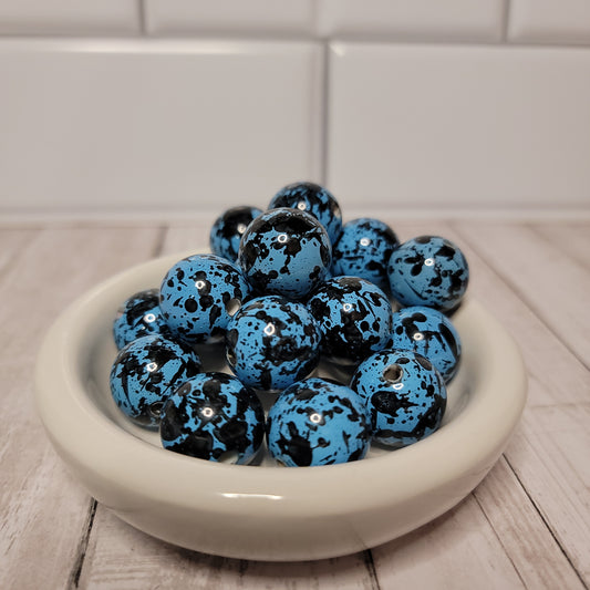 20mm Blue and Black Splatter Beads