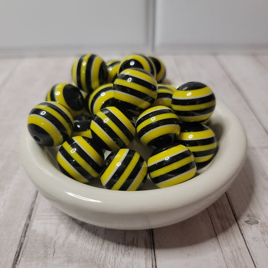 20mm Yellow and Black Stripe Beads