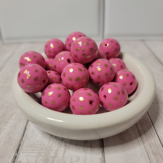 20mm Hot Pink and Gold Polka Dot Beads