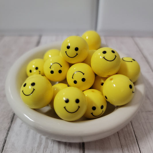 20mm Yellow Happy Face Beads