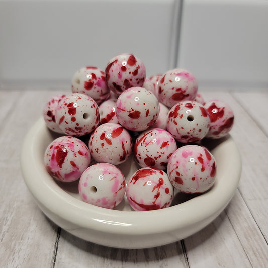 20mm Pink and White Splatter Beads
