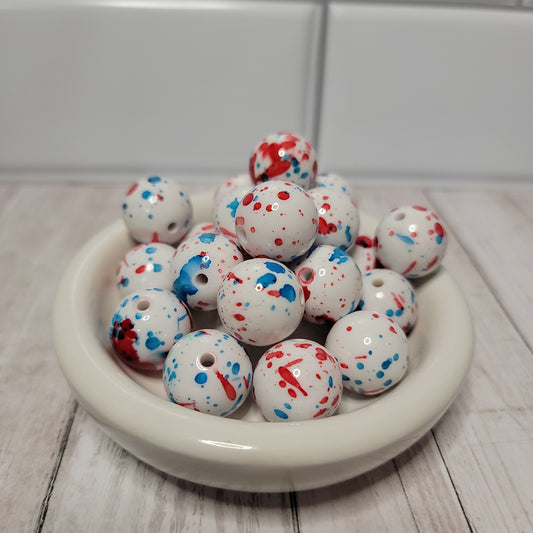 20mm Red and Blue Splatter Beads
