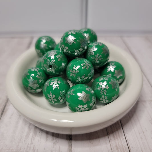 20mm Green Snowflake Beads