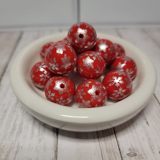 20mm Red Snowflake Beads