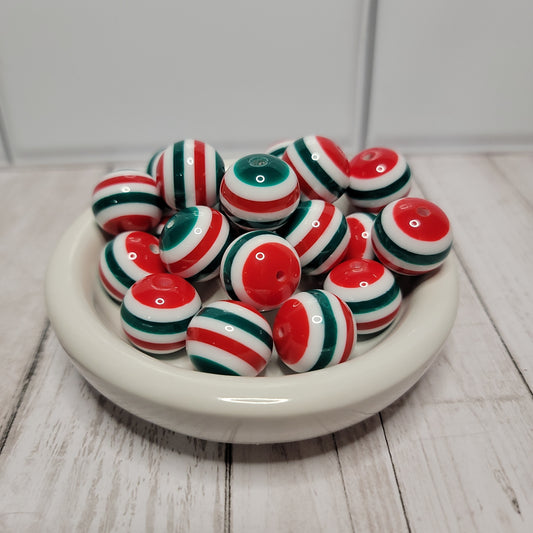 20mm Red and Green Stripe Beads