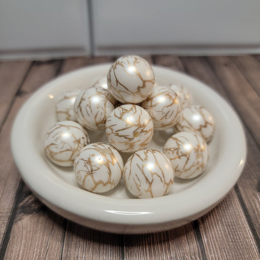 20mm Gold and White Lightning Beads