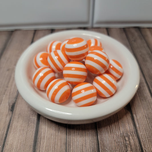 20mm Orange and White Stripe Beads