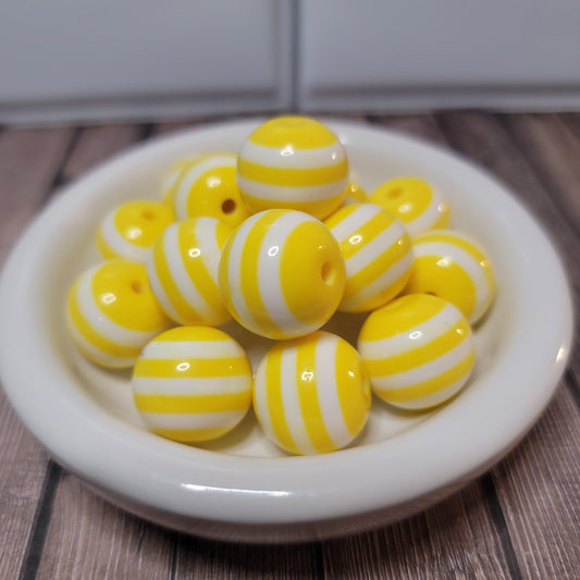 20mm Yellow and White Stripe Beads