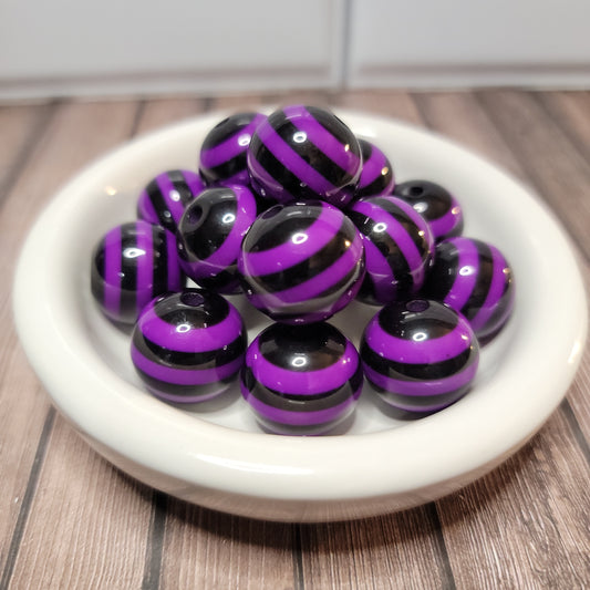 20mm Purple and Black Stripe Beads