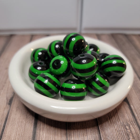 20mm Green and Black Stripe Beads