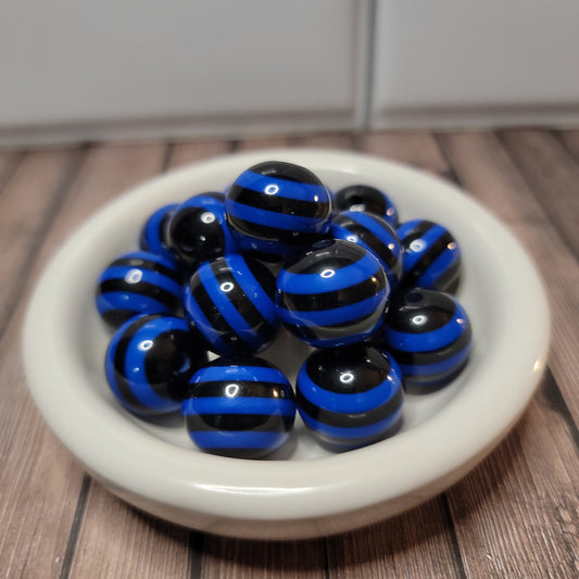 20mm Blue and Black Stripe Beads