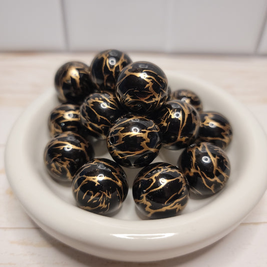 20mm Gold and Black Lightning Beads