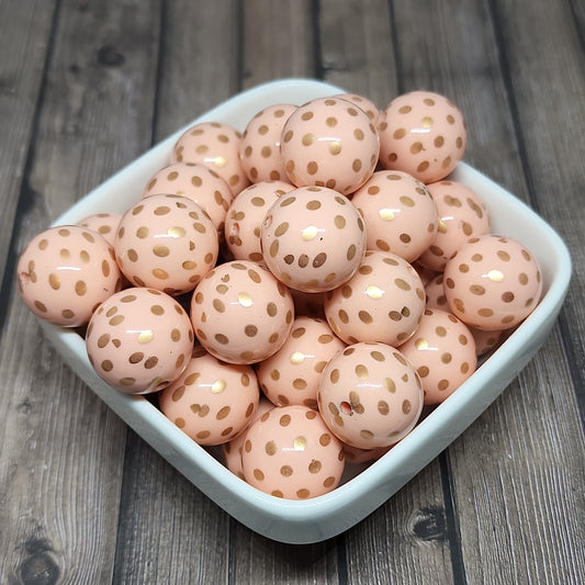 20mm Peach and Gold Polka Dot Beads