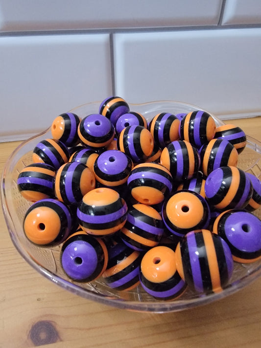 20 MM Purple Halloween Stripe Bead
