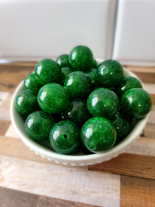 20mm Glittery Forest Green Beads