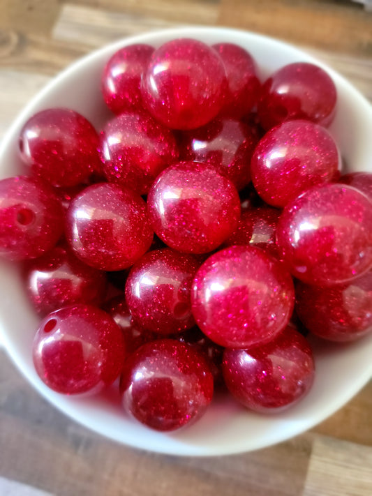 20mm Glittery Red Beads