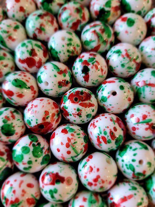 20mm Red and Green Splatter Beads