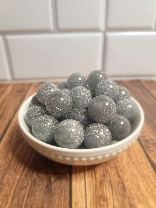 20mm Glittery Silver Beads