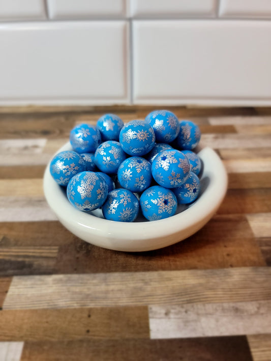 20 MM Blue Snowflake Beads