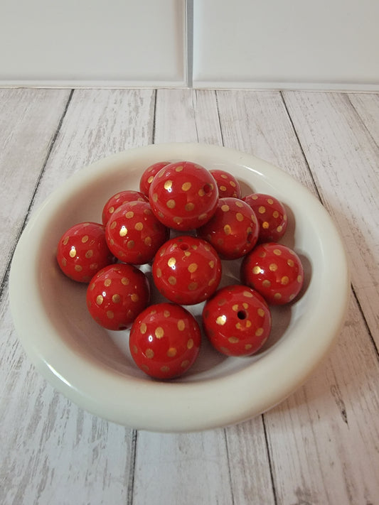 20mm Red and Gold Polka Dot Beads