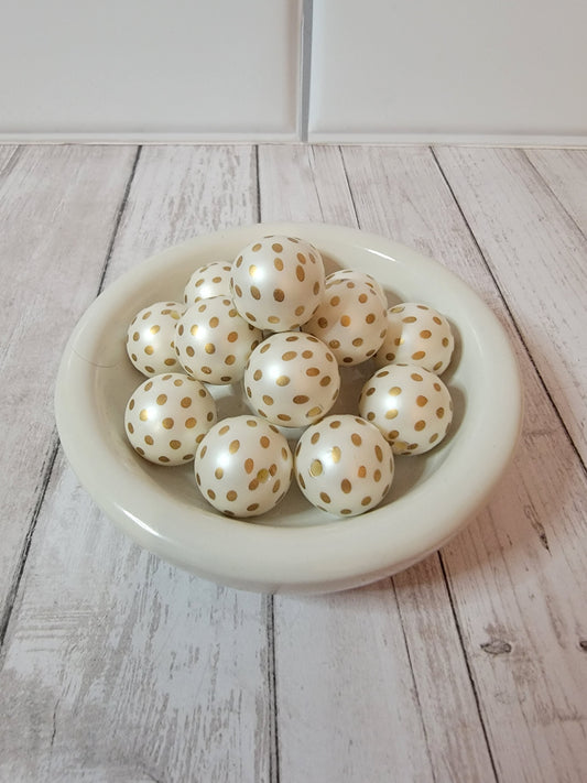 20mm White and Gold Polka Dot Beads