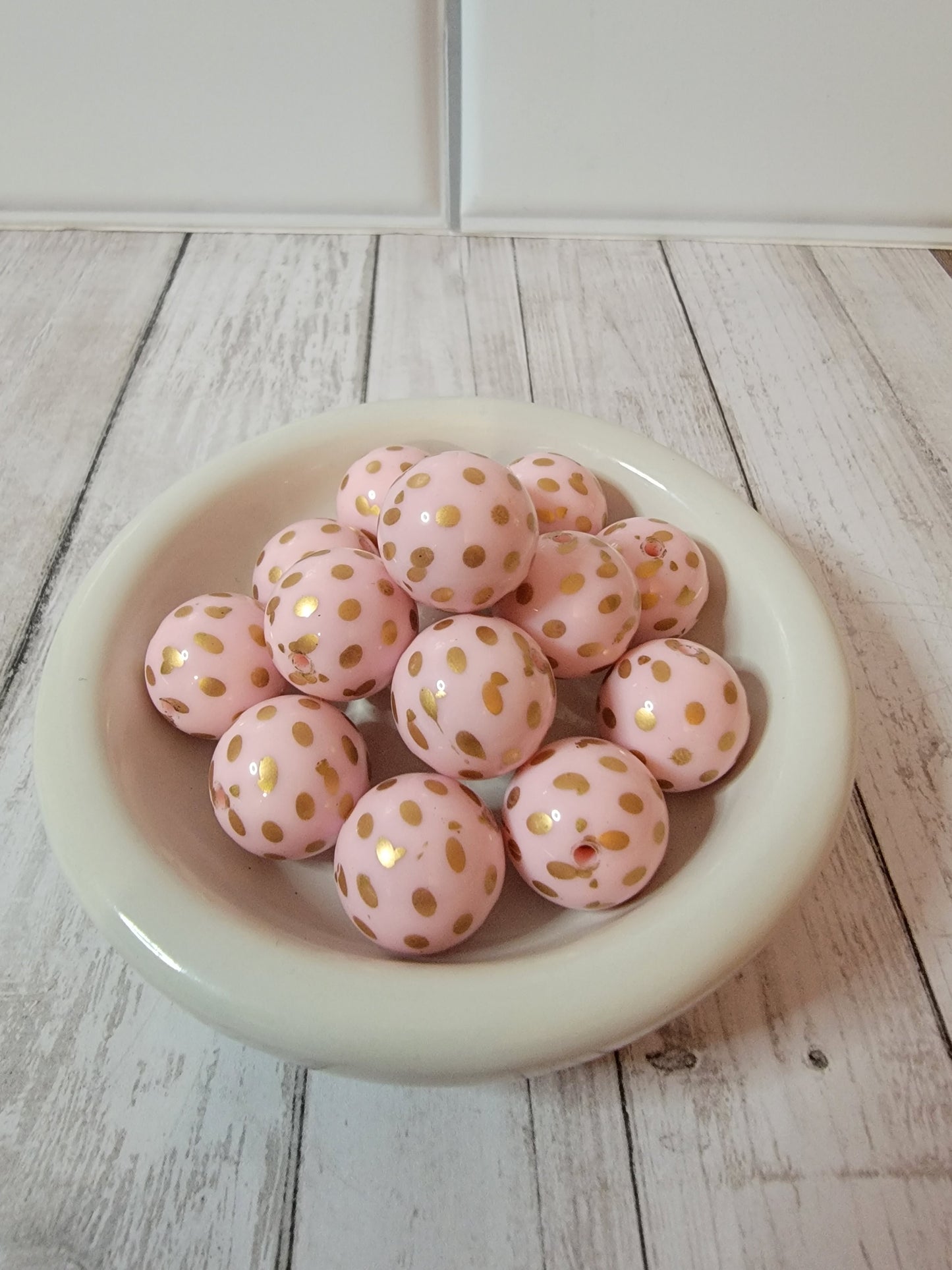 20mm Pink and Gold Polka Dot Beads
