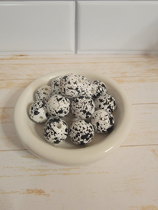 20mm White and Black Splatter Beads