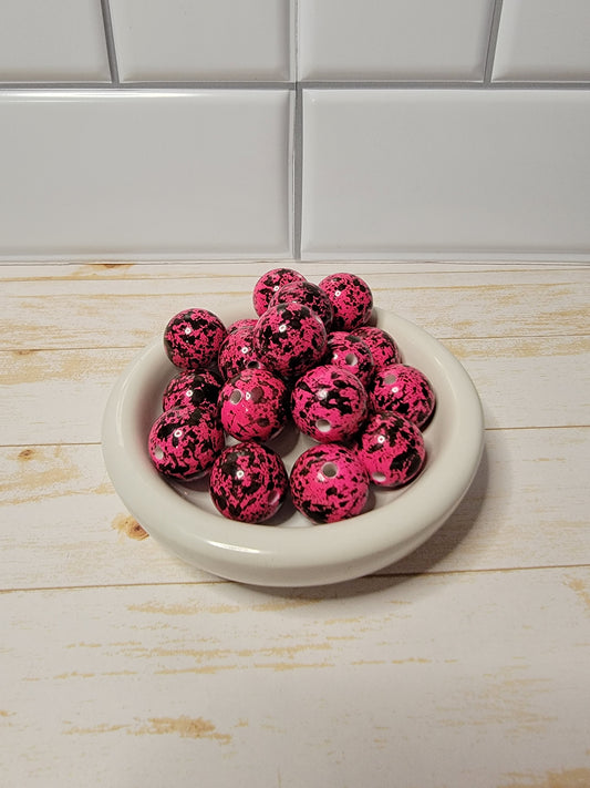 20mm Pink and Black Splatter Beads