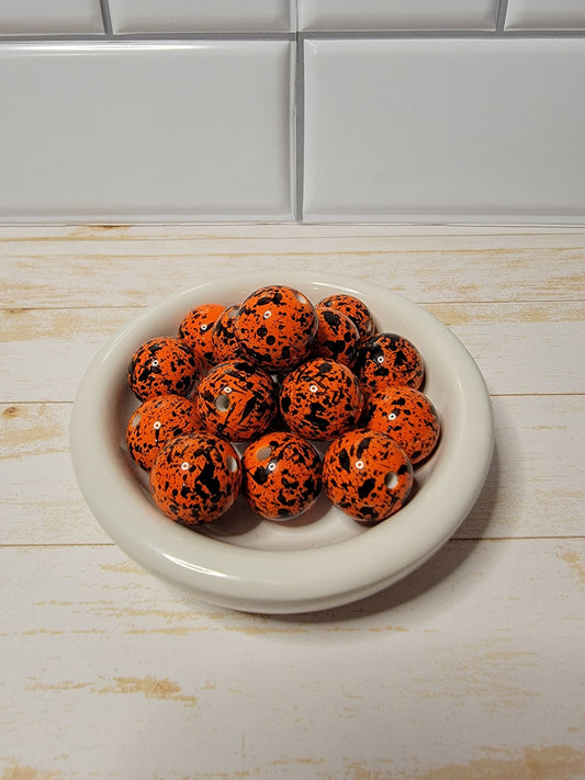 20mm Orange and Black Splatter Beads