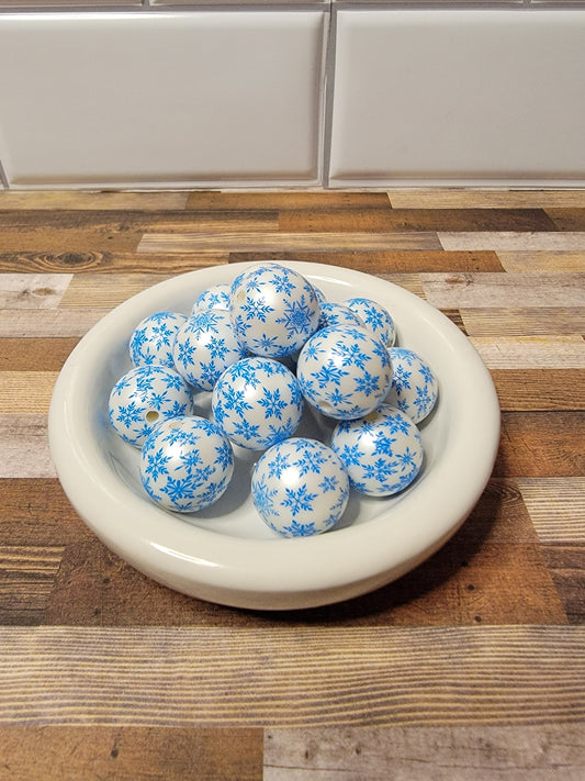 20mm White and Blue Snowflake Beads